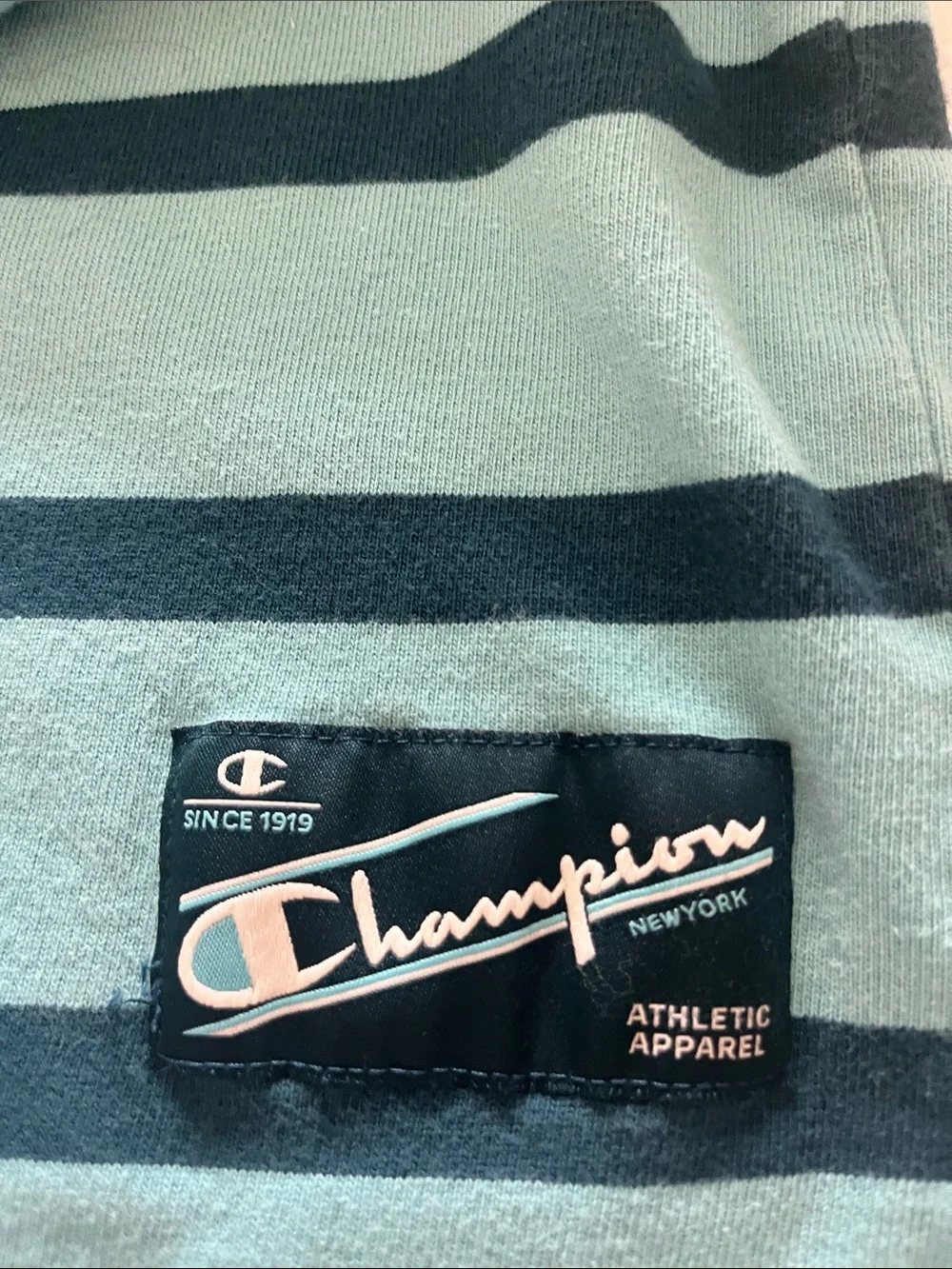 Champion Women’s Teal & Navy Striped Rugby Polo with Cream Collar Sz XXL